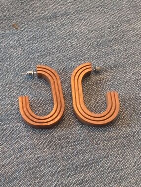 Layered Wooden Hoop Earrings - Warm Brown